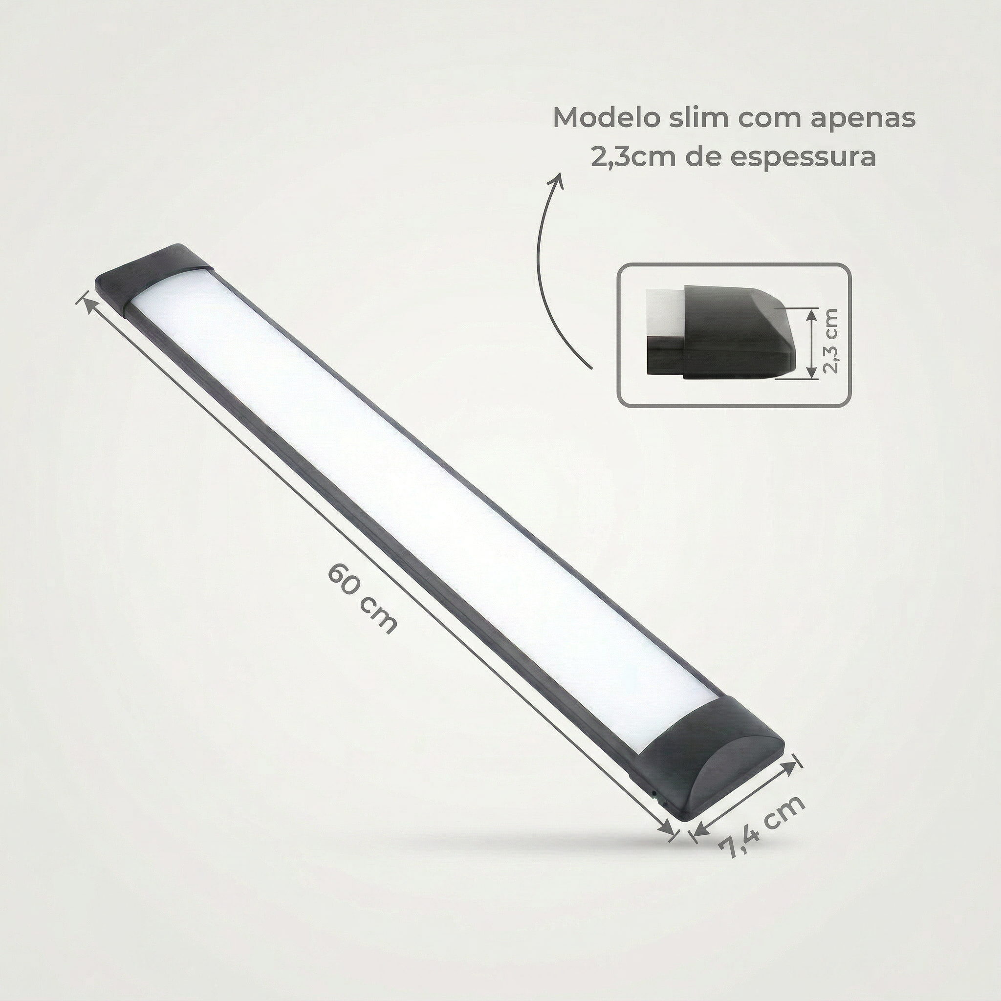 Luminária Linear LED 18W 60cm de Sobrepor Bivolt Borda Preta