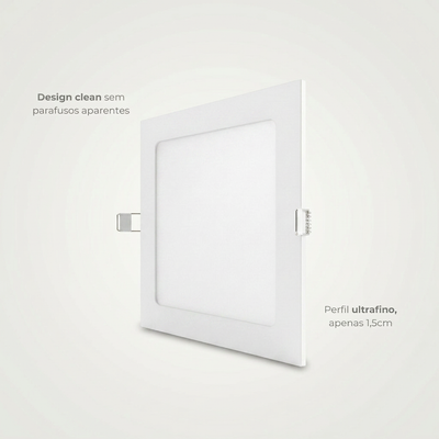 Painel LED 12W Quadrado de Embutir Bivolt – Branco Frio, Neutro ou Quente