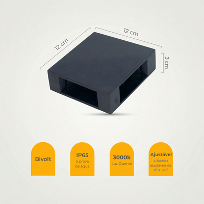 Arandela LED 4 Fachos Ajustáveis 4W Bivolt – Branco Quente | Uso Externo IP65 | Preta ou Branca