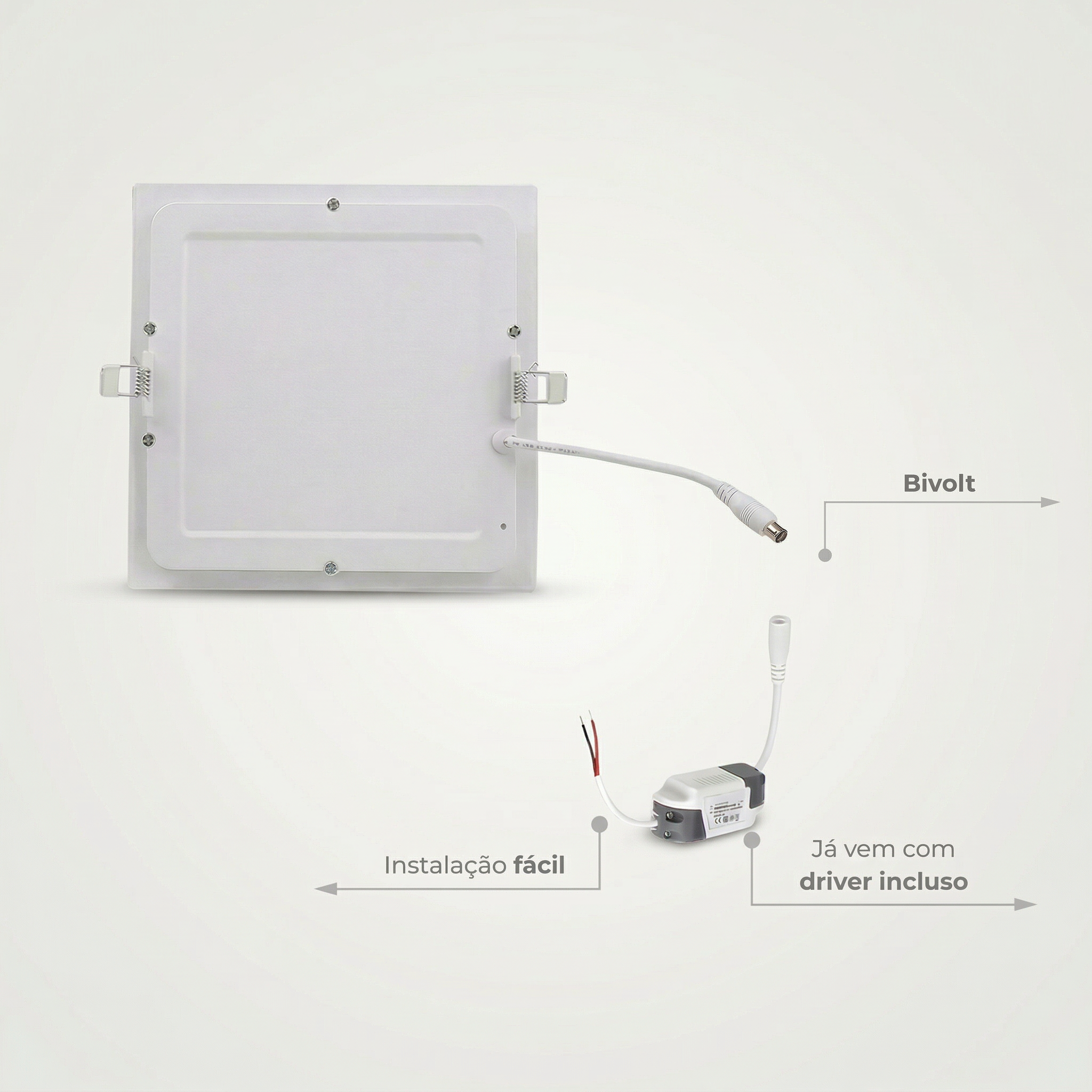 Painel LED 18W Quadrado de Embutir Bivolt – Branco Frio, Neutro ou Quente