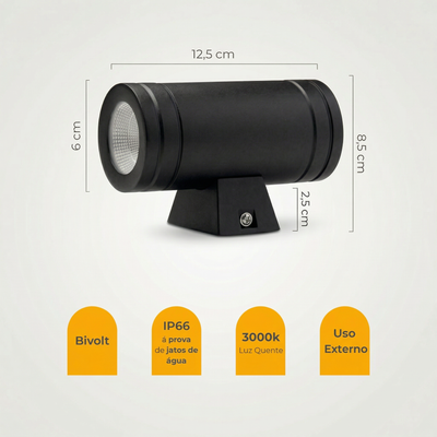 Arandela LED Titan 10W Bivolt – 2 Fachos – Alumínio – IP66 – Uso Externo