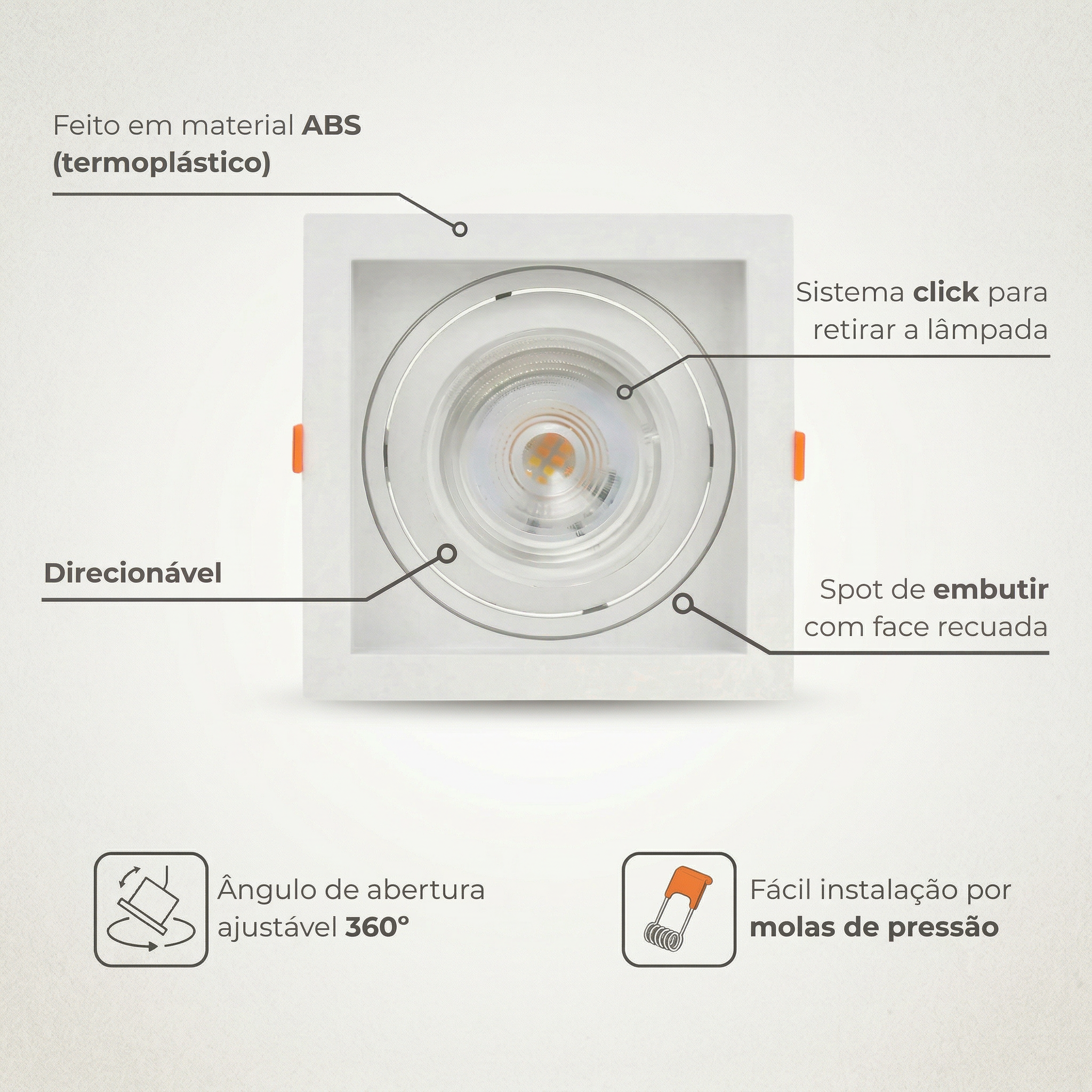 Spot Quadrado de Embutir PAR30 Recuado Direcionável com Soquete E27 – Branco, Preto ou Preto e Branco