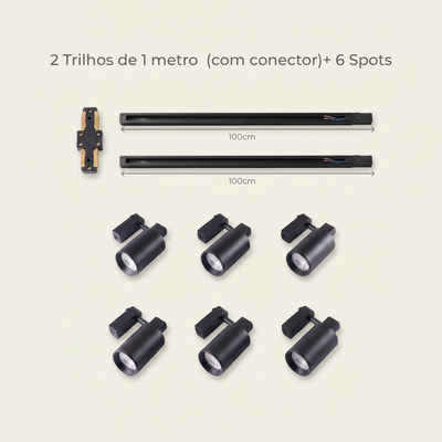 Kit Trilho Eletrificado 2 Metros com 6 Spots LED 10W Bivolt – Iluminação Direcionável