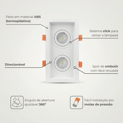 Spot Duplo MR16 de Embutir Recuado Direcionável com Soquete GU10 – Branco ou Preto