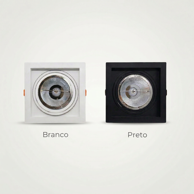 Spot Quadrado de Embutir AR111 Recuado Direcionável – Anti-Ofuscamento – Branco ou Preto