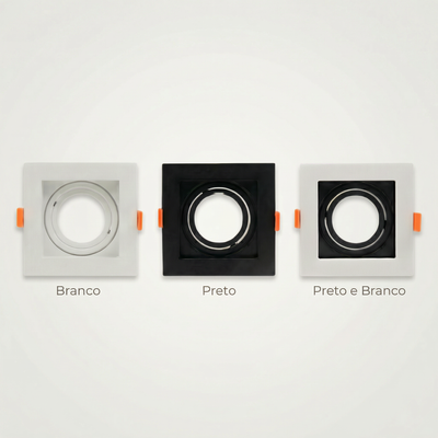 Spot Quadrado de Embutir MR16 Recuado Direcionável com Soquete GU10 – Branco, Preto ou Preto e Branco