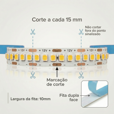 Fita LED 3528 240 LEDs/m 20W/m 12V IP20 – 5 Metros | Branco Frio, Neutro ou Quente | Alta Densidade 240D