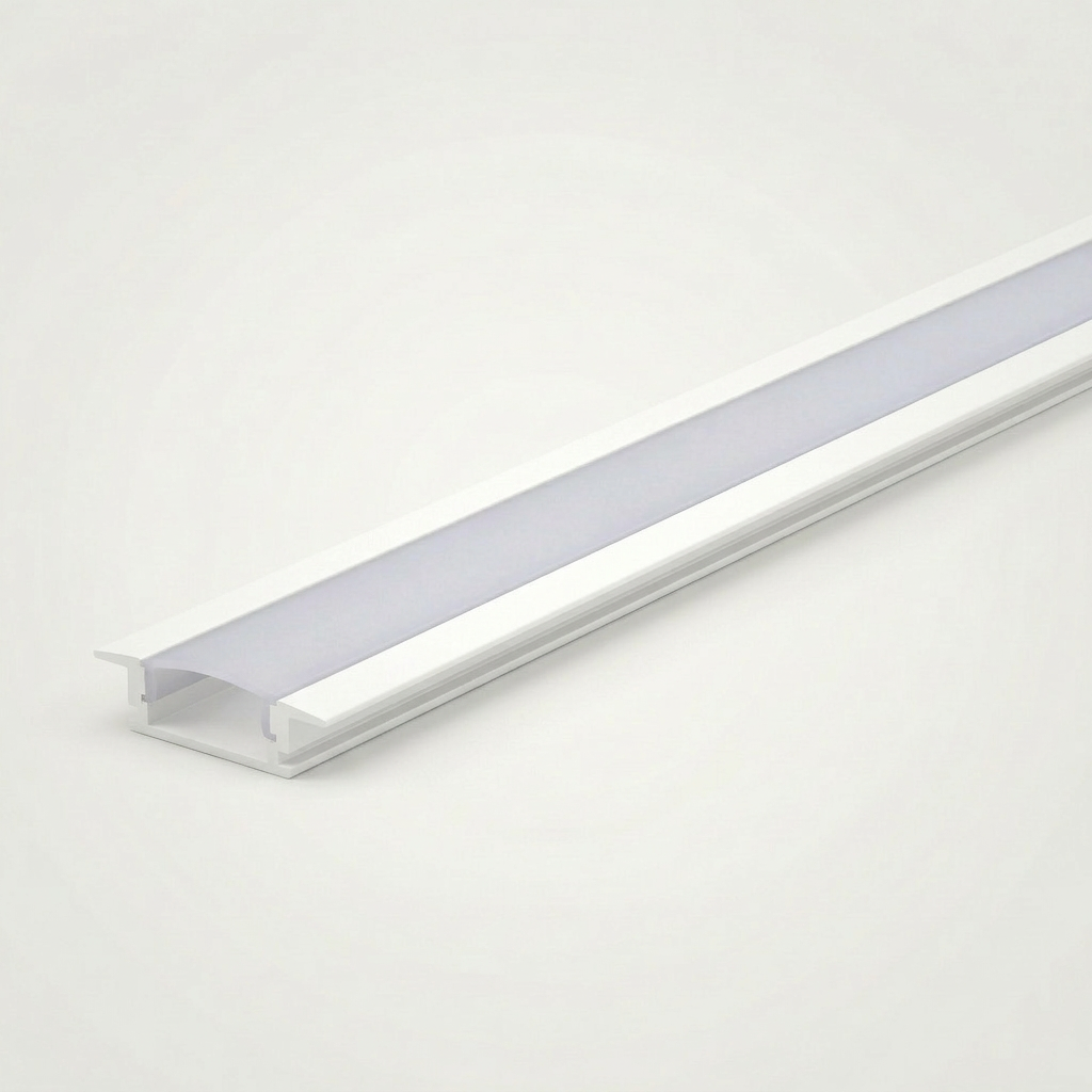 Perfil de Alumínio para Embutir 17x7mm com Difusor Acrílico – Barra 1m – Branco ou Preto