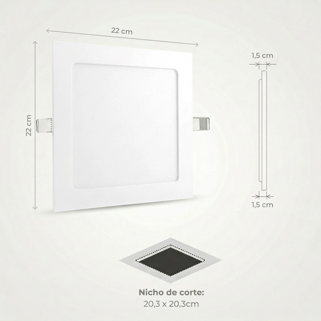 Painel LED 18W Quadrado de Embutir Bivolt – Branco Frio, Neutro ou Quente