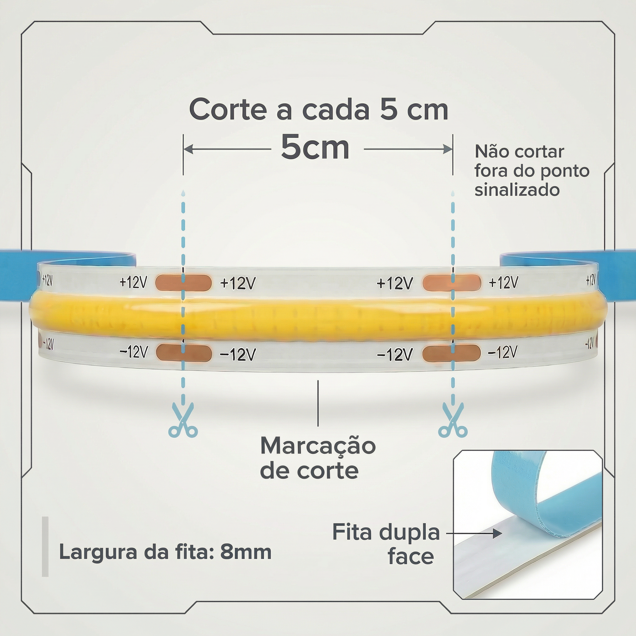 Fita LED COB 480 LEDs/m 5m 12V IP20 – Branco Frio 6500K ou Branco Quente 3000K