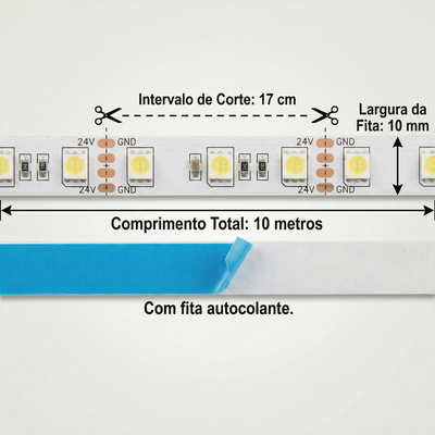 Fita LED Sequencial Endereçável 3528 120 LEDs/m 24V – 10 Metros Com Controle | IP20 | Ilugra