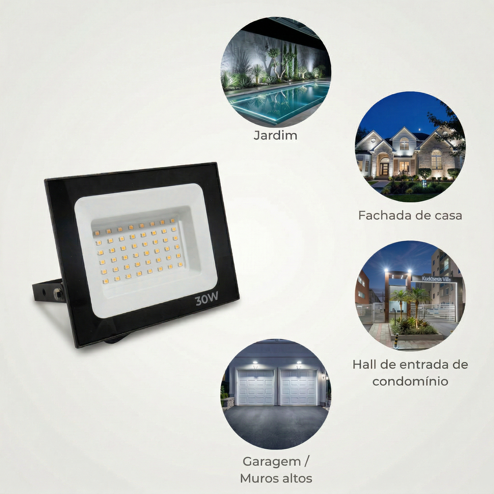 Refletor LED 30W Bivolt IP65 Iluminação Externa Alta Potência