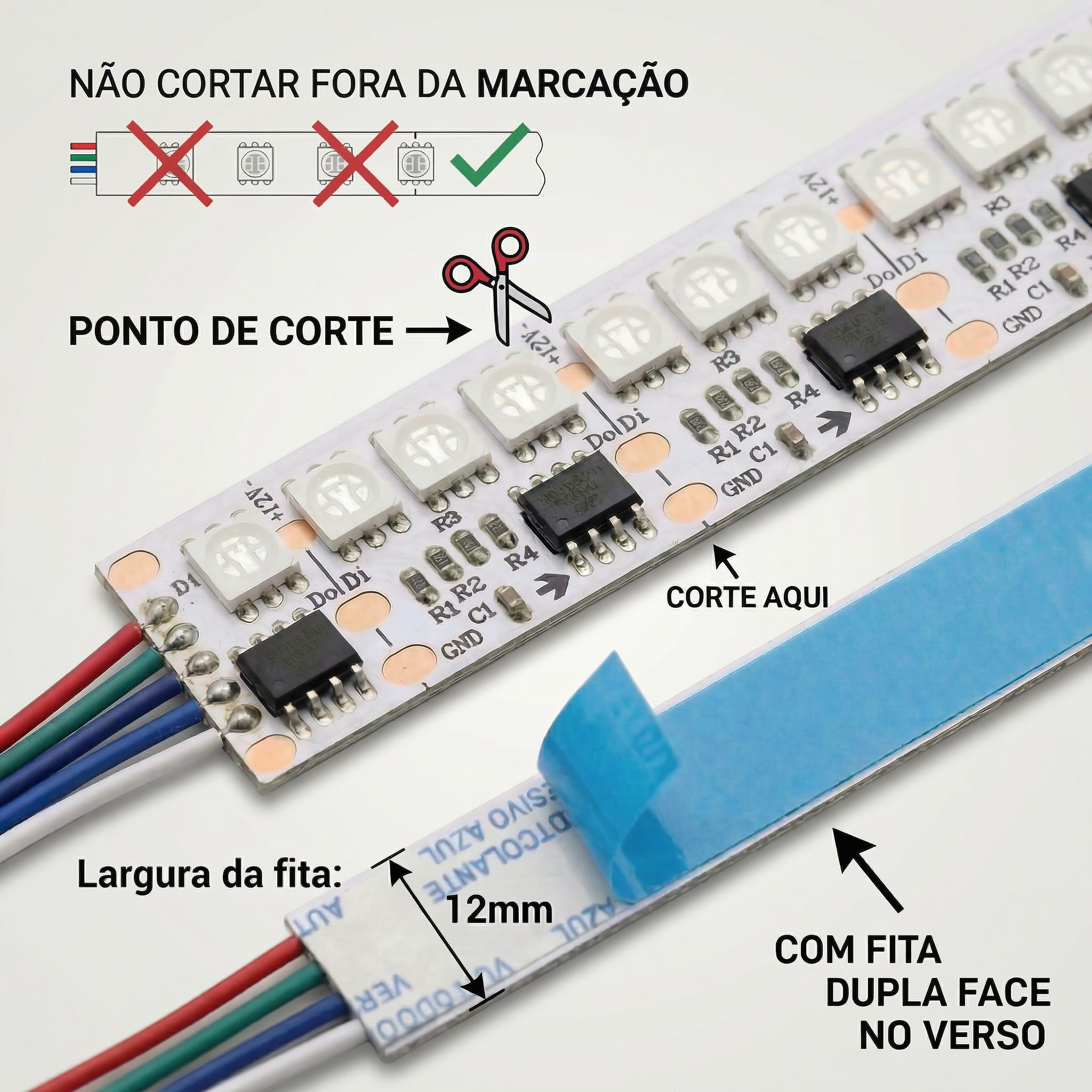Fita LED RGB Digital Endereçável 2811 180 LEDs/m 12V IP20 – 5 Metros - Com Controle | Dimerizável e Programável