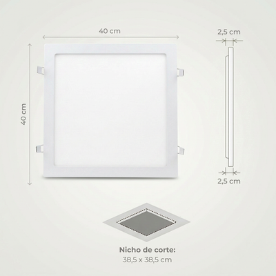 Painel LED Quadrado de Embutir 40x40 36W Bivolt IP20 – Branco Quente, Neutro ou Frio