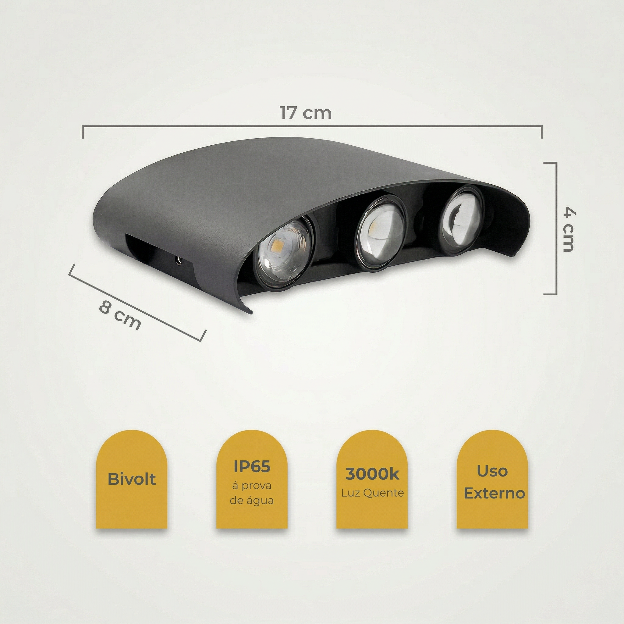 Arandela LED Externa 6W com Lente – 6 Fachos – Branco Quente 3000K – IP65