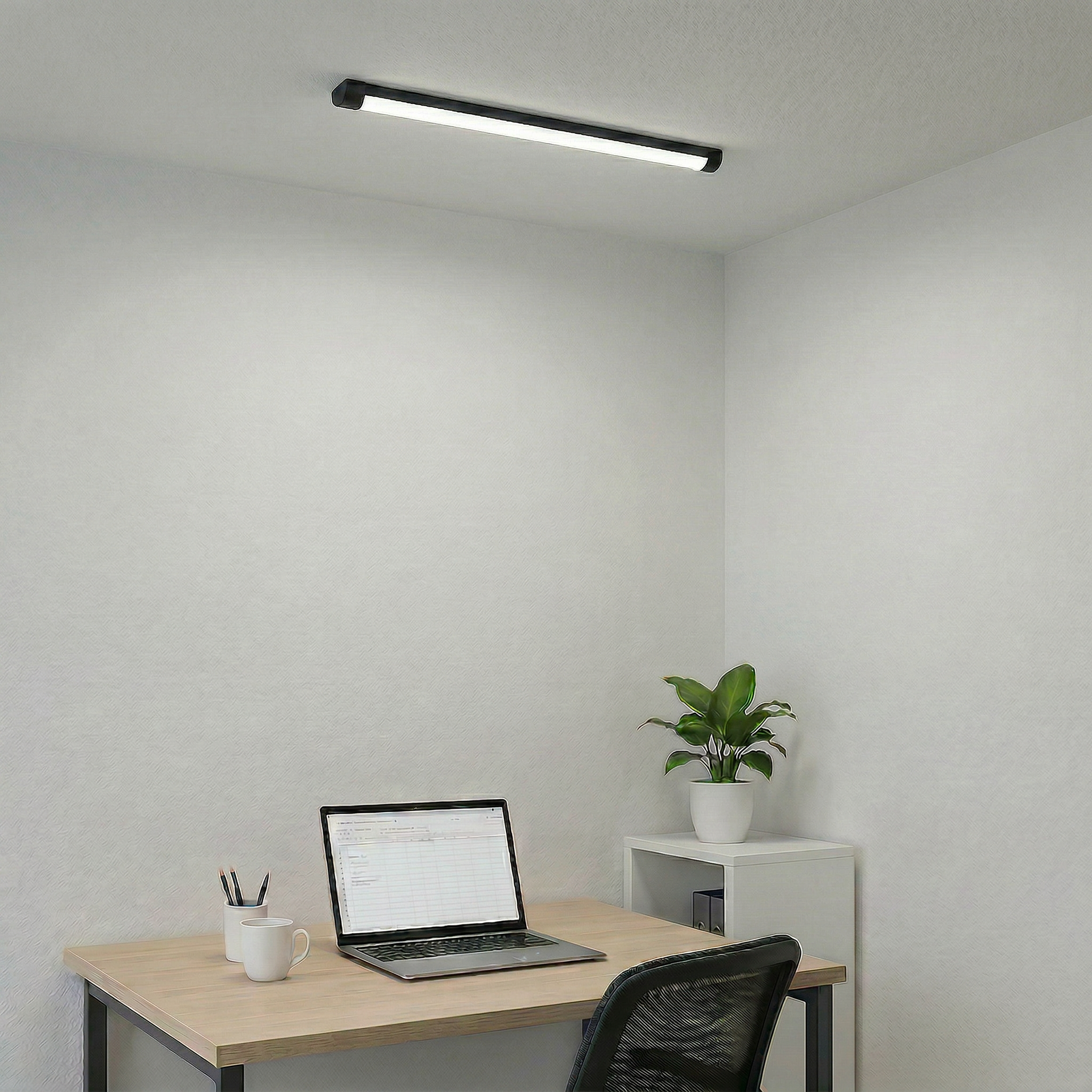 Luminária Linear LED 18W 60cm de Sobrepor Bivolt Borda Preta
