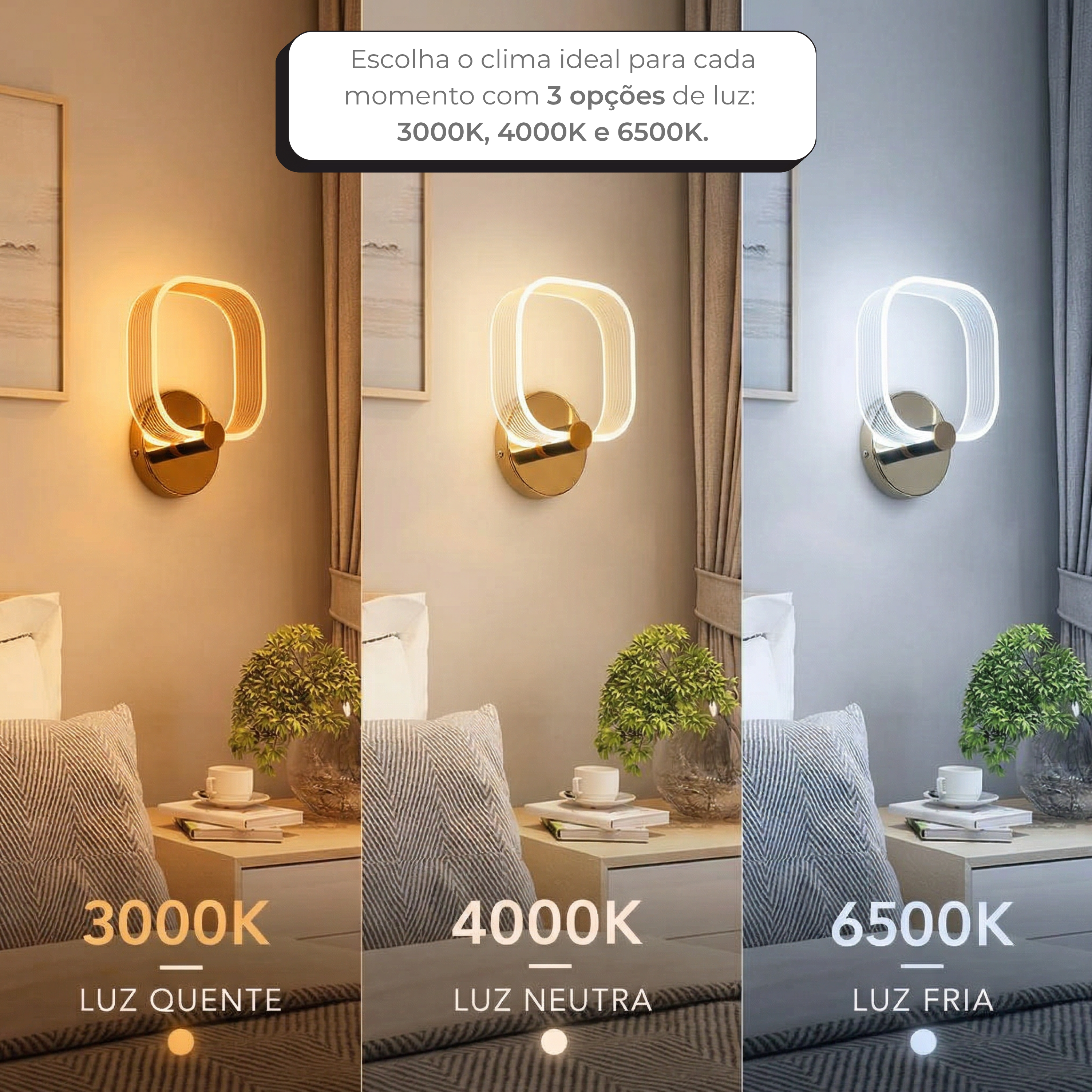 Arandela LED Pétala 8W Quadrada Bivolt – 3 Cores em 1