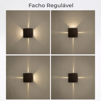 Arandela LED 4 Fachos Ajustáveis 4W Bivolt – Branco Quente | Uso Externo IP65 | Preta ou Branca