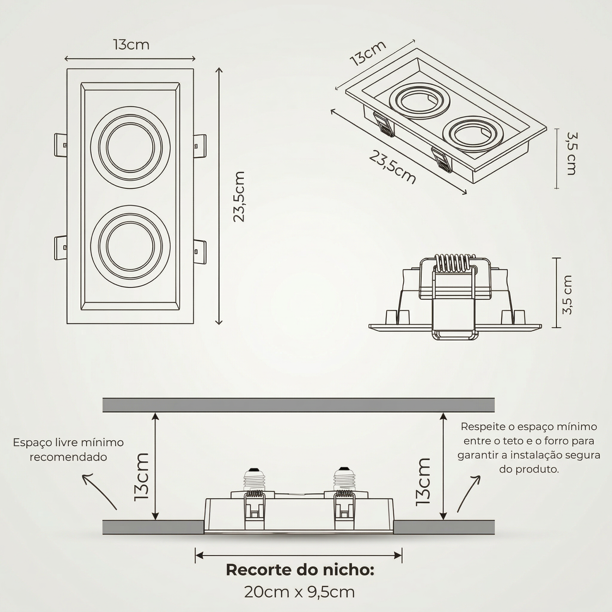 Spot Duplo PAR20 de Embutir Recuado Direcionável com Soquete E27 – Branco ou Preto