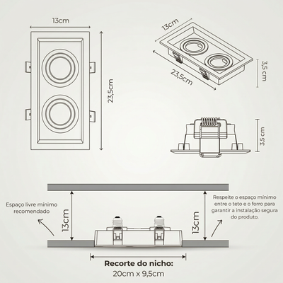 Spot Duplo PAR20 de Embutir Recuado Direcionável com Soquete E27 – Branco ou Preto