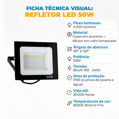 Refletor LED 50W Bivolt IP65