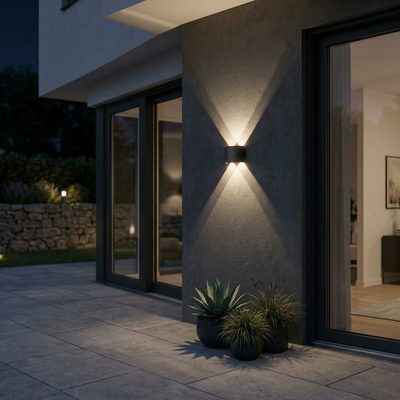 Arandela LED Meia Lua 4W IP65 – 4 Fachos – Branco Quente 3000K – Preta ou Branca