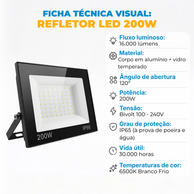 Refletor LED 200W Bivolt IP65