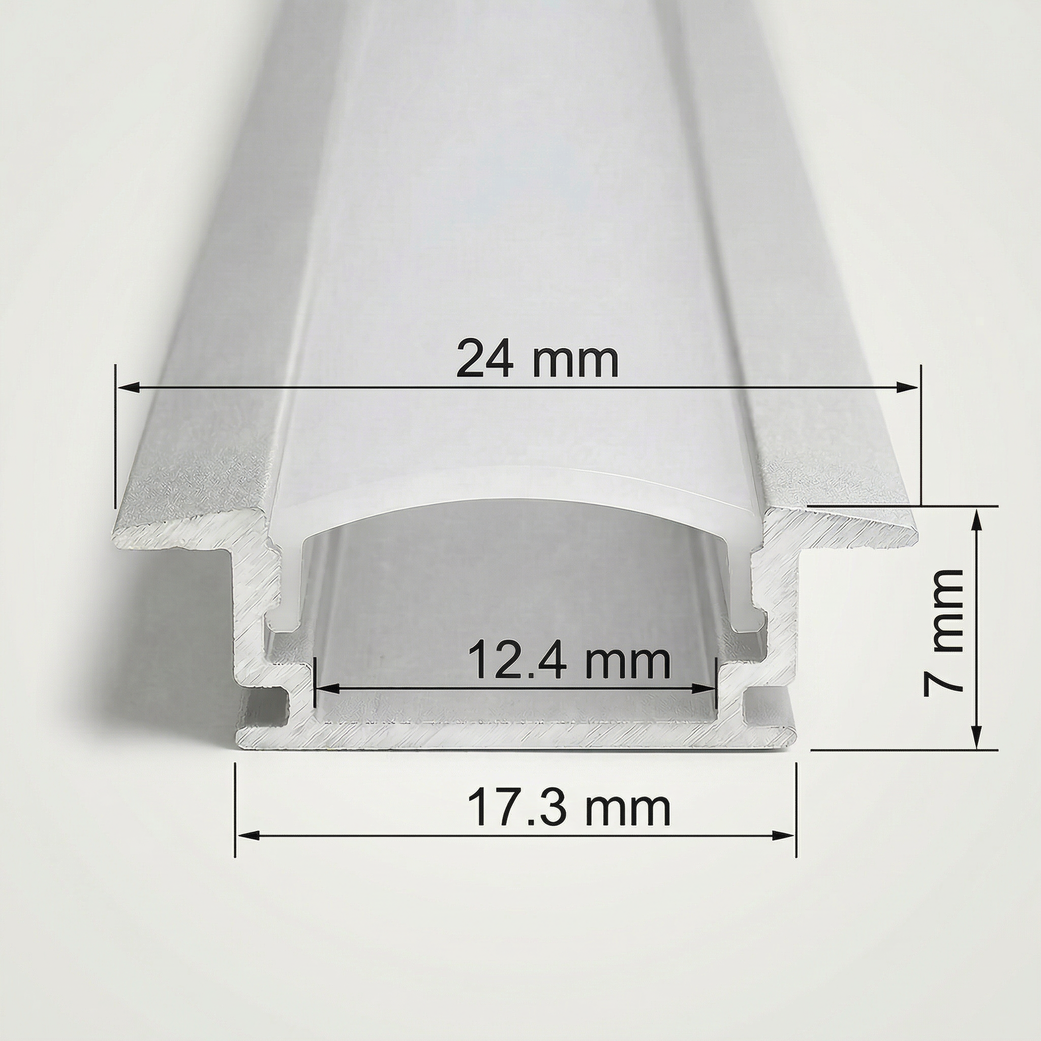 Perfil de Alumínio para Embutir 24x7mm com Difusor Acrílico – Barra 1m – Branco ou Preto