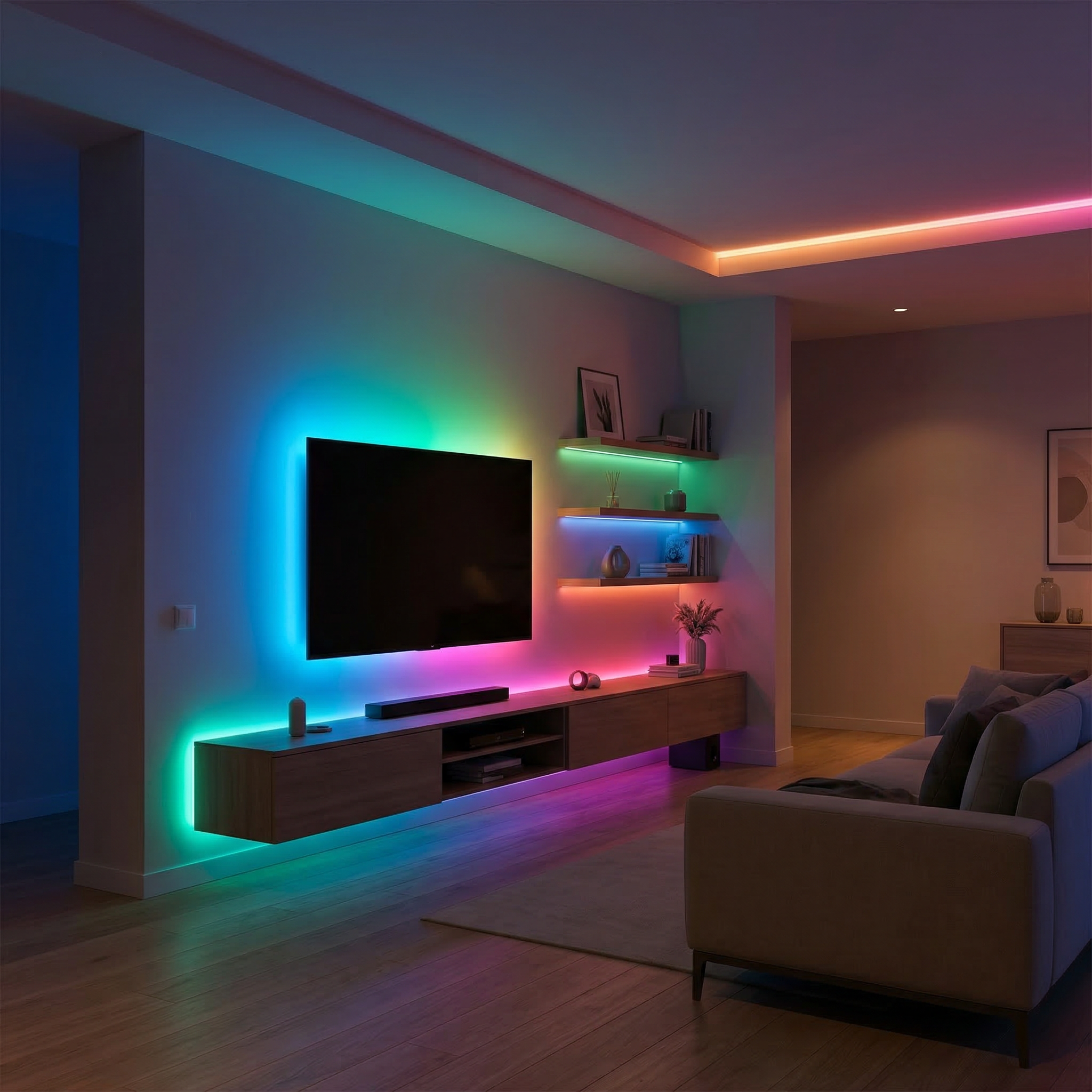 Fita LED RGB 5050 12V -  Kit Completo com Controle e Fonte Bivolt - 5 metros