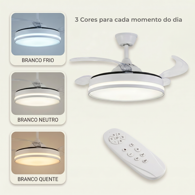 Ventilador de Teto Retrátil 42” Com Controle Remoto LED 30W - Bivolt