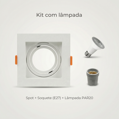 Spot Quadrado de Embutir PAR20 Recuado Direcionável com Soquete E27 – Branco, Preto ou Preto e Branco