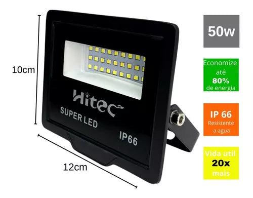 Refletor Led Holofote 50w Branco Frio Resistente A Água - Casa Led Mais